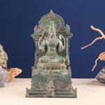 Indonesian Bronze Lord Vishnu Seated on Throne with Garuda 12" | Divine Protector Sculpture | Cosmic Balance Symbol | Intricate Artistry | Majestic Home Decor